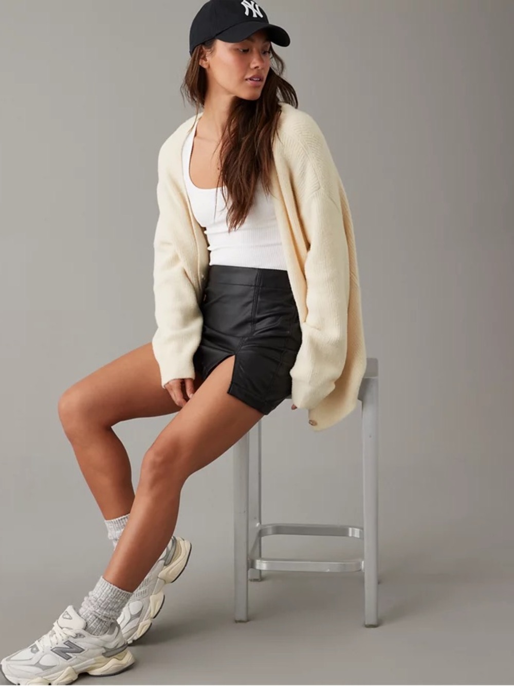 American Eagle AE Women's Sz S Cream Oversized Ribbed Button-Front Cardigan